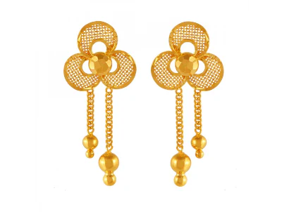 22k Floral Gold Drop Earrings With Jali Work