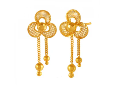 22k Floral Gold Drop Earrings With Jali Work - Image 2