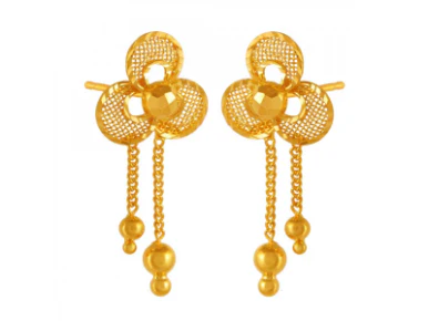 22k Floral Gold Drop Earrings With Jali Work - Image 3