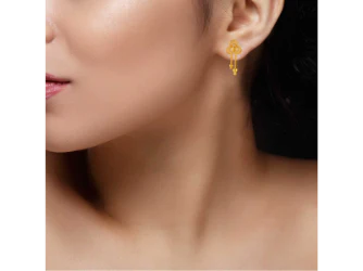 22k Floral Gold Drop Earrings With Jali Work - Image 4
