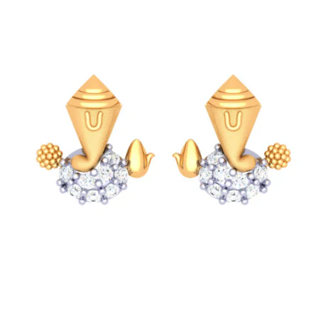 22k Ganesha Themed Gold Earrings Encrusted With Gemstone For Festive Occasion