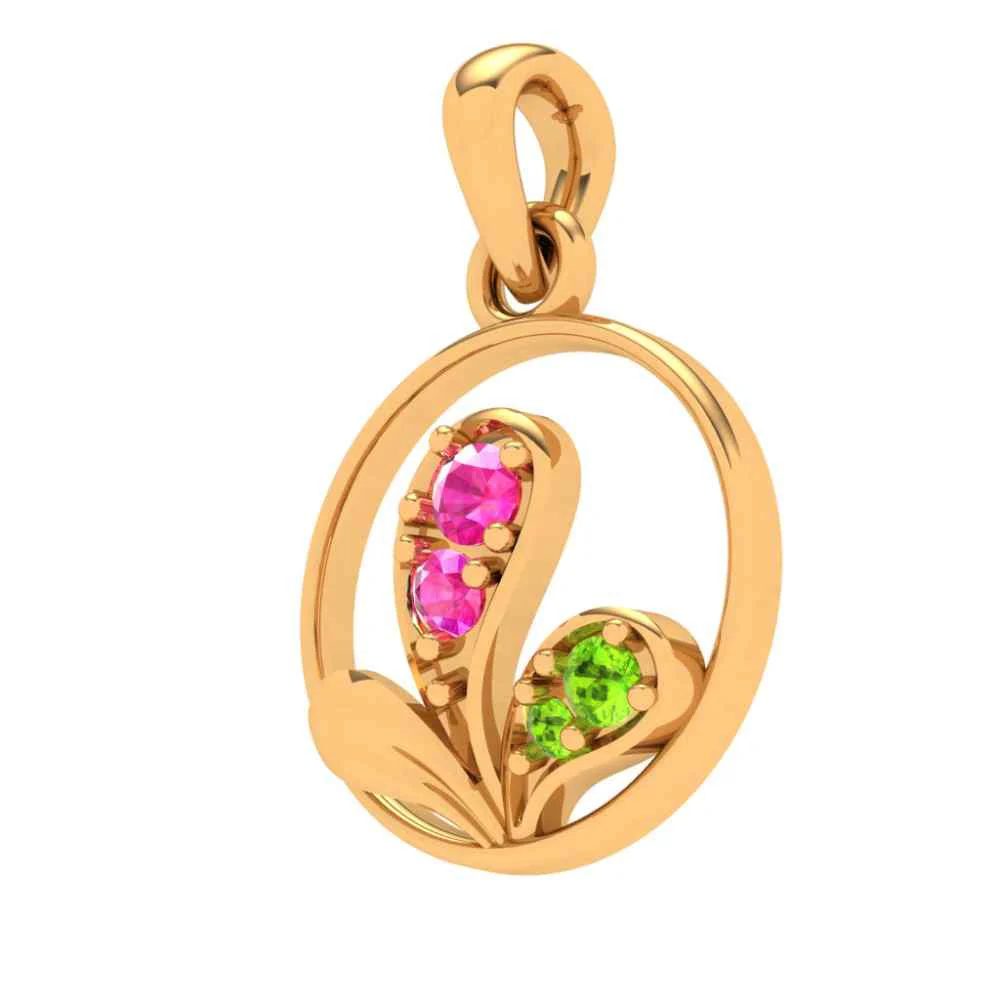 22k Gemstone Studded Adorable Gold Pendant For You - Image 4