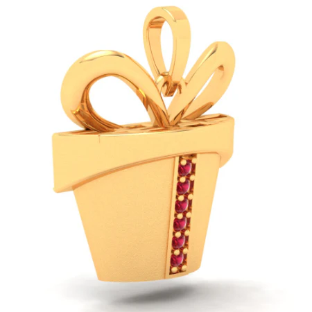 22k Gift Basket Shaped Gold Pendant With Red Stones Online Exclusive - Image 4