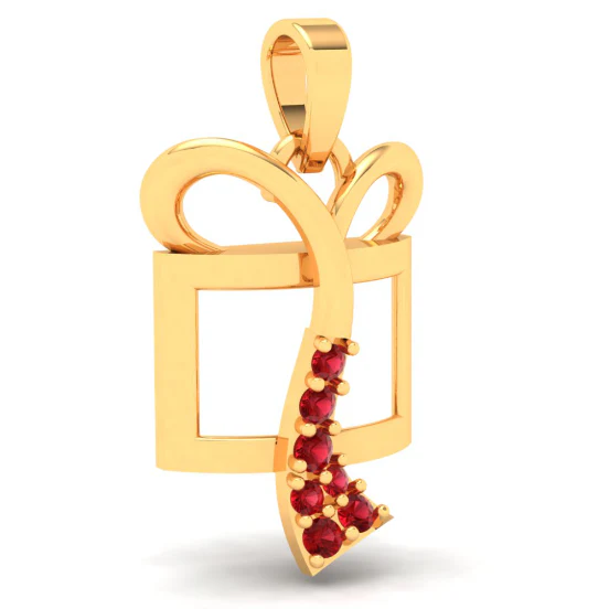 22k Gift Box Shaped Gold Pendant With Red Stones From Online Exclusive - Image 4