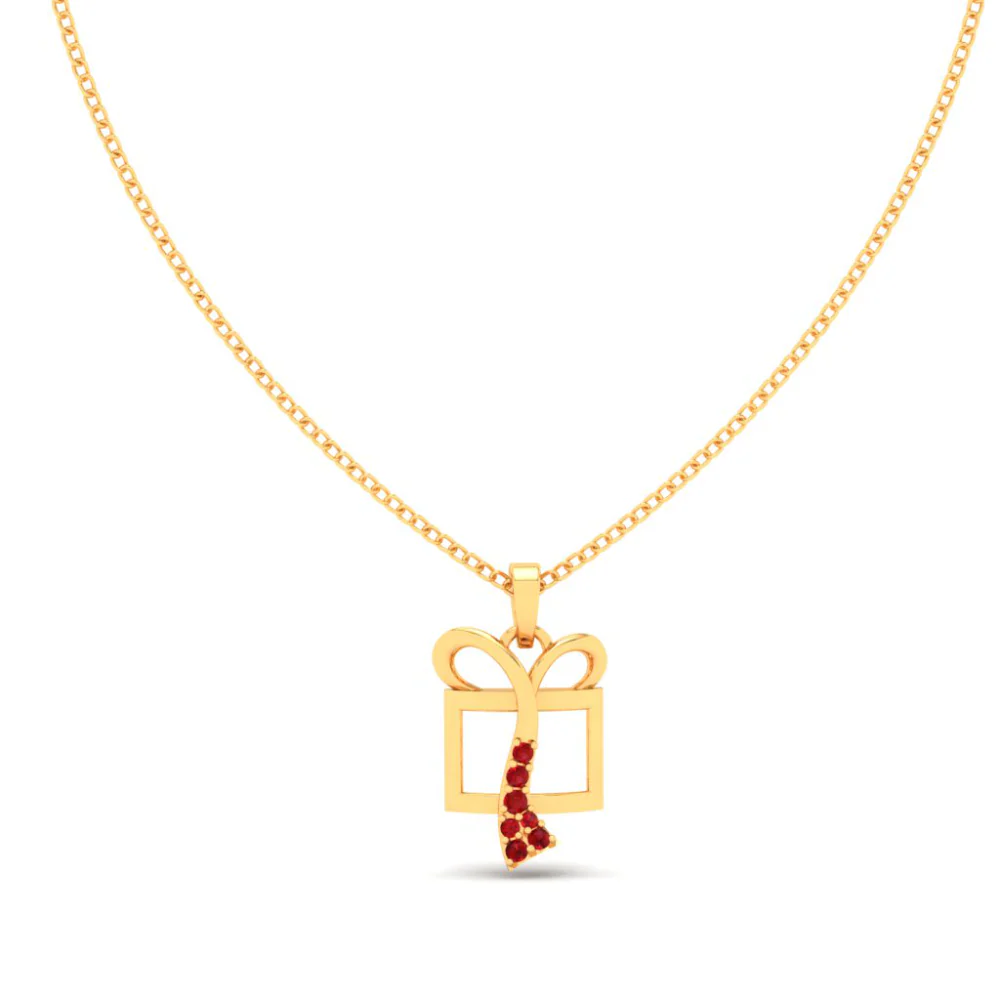 22k Gift Box Shaped Gold Pendant With Red Stones From Online Exclusive - Image 5
