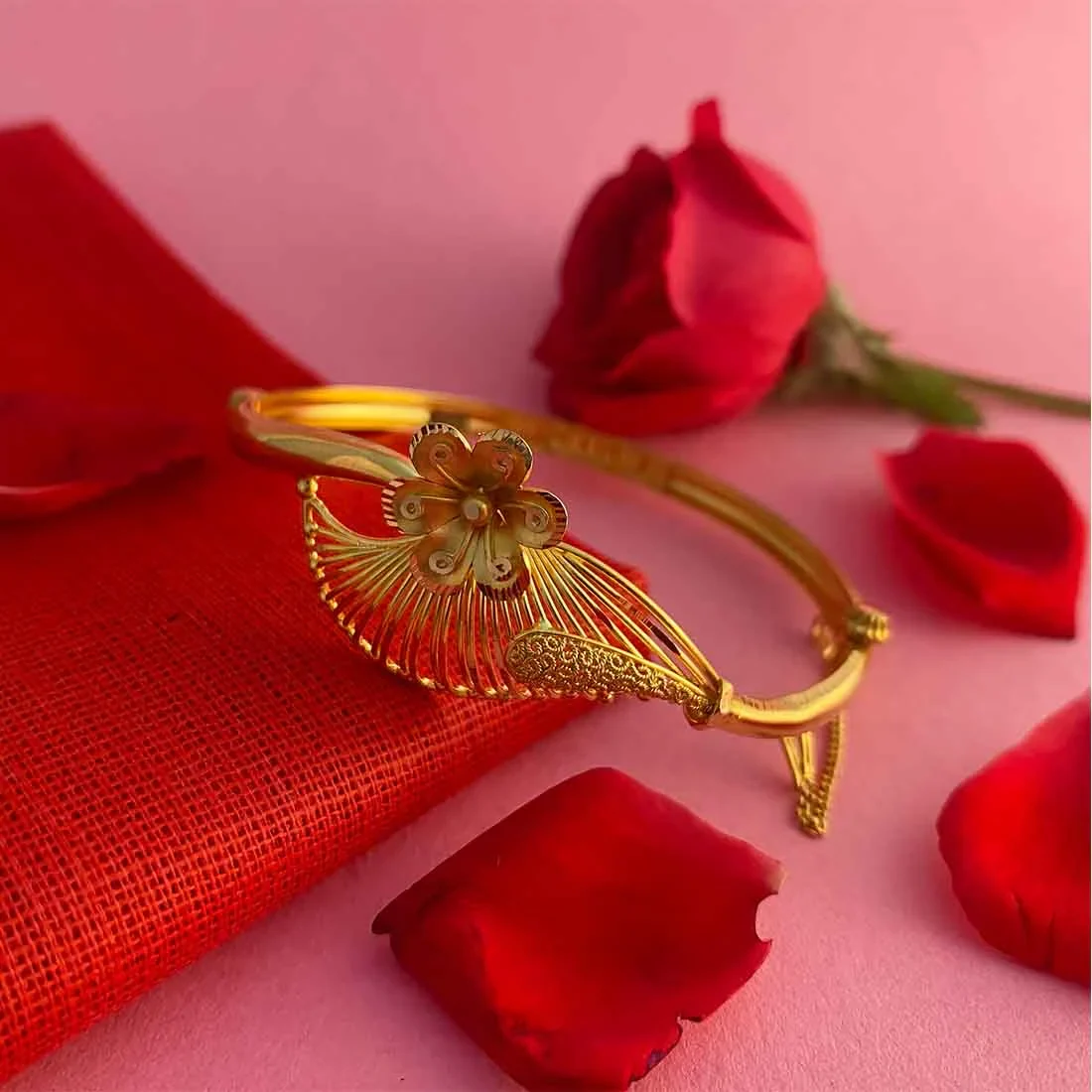 22K Gold Bangle With Blooming Flower Design For Women & Girls - Image 2