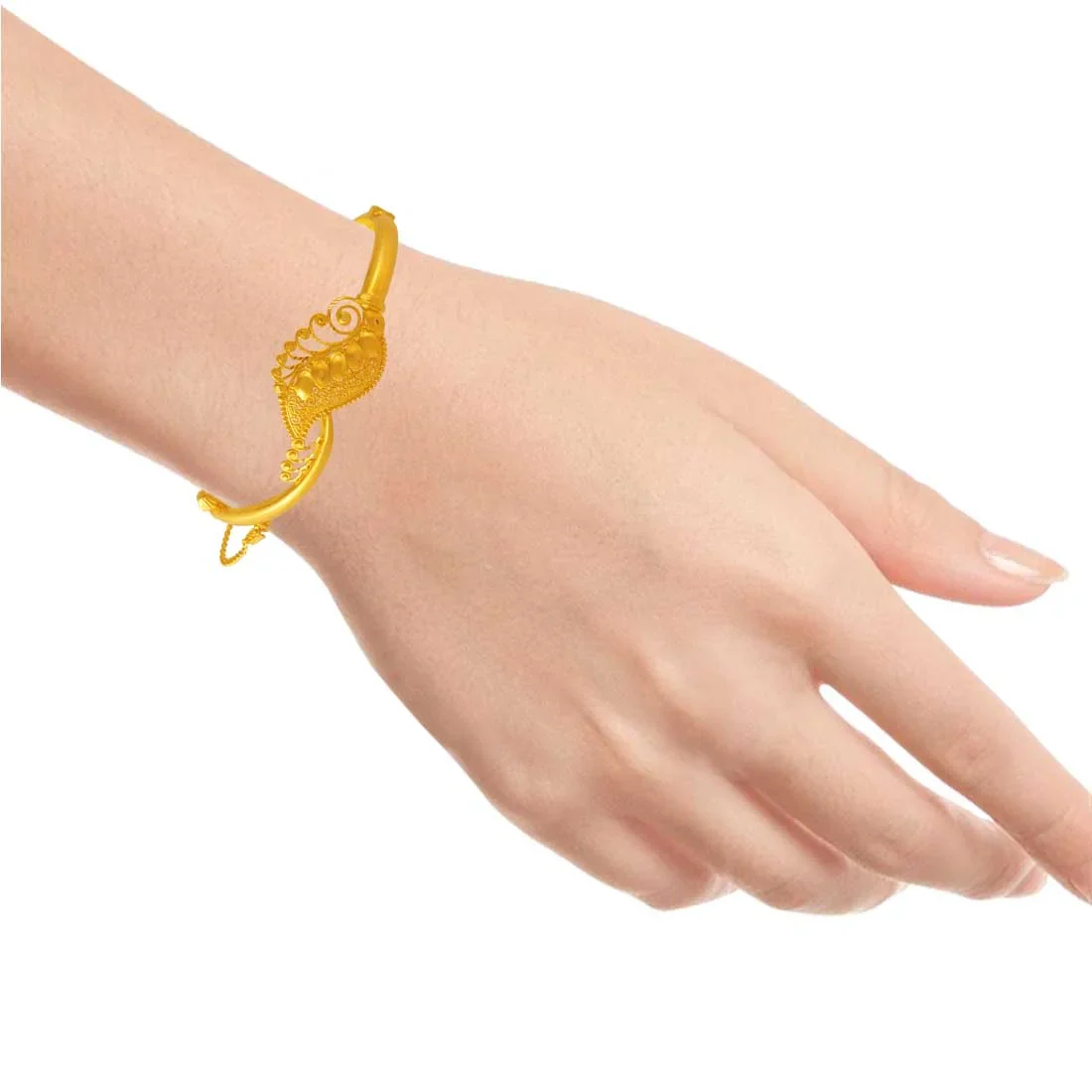 22K Gold Bangle With Curved Leaf Design For Women & Girls - Image 6