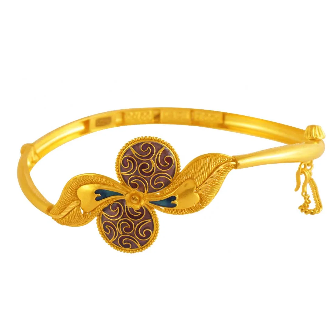 22K Gold Bangle With Gold Leaf & Flower Shape For Women & Girls - Image 2