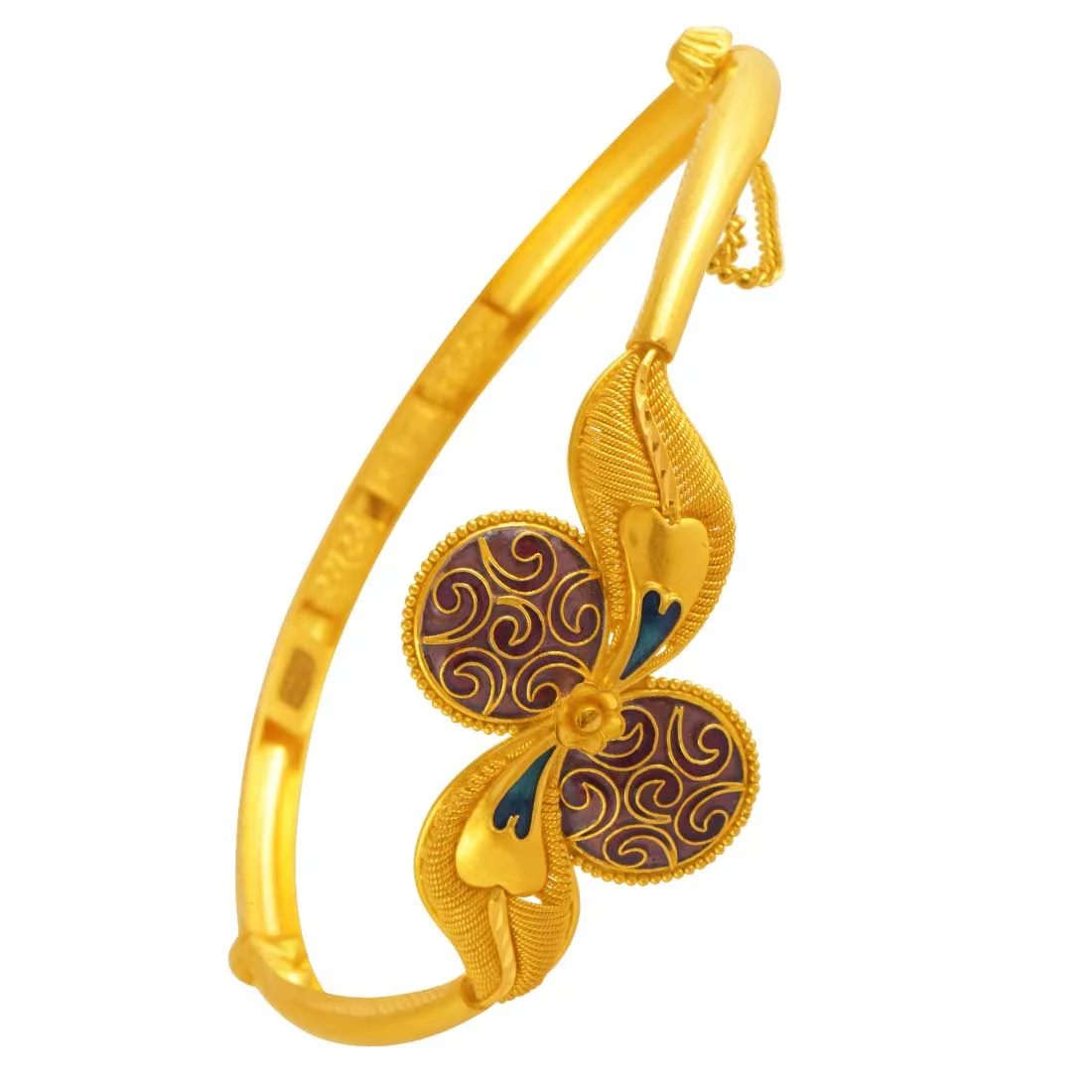22K Gold Bangle With Gold Leaf & Flower Shape For Women & Girls - Image 3