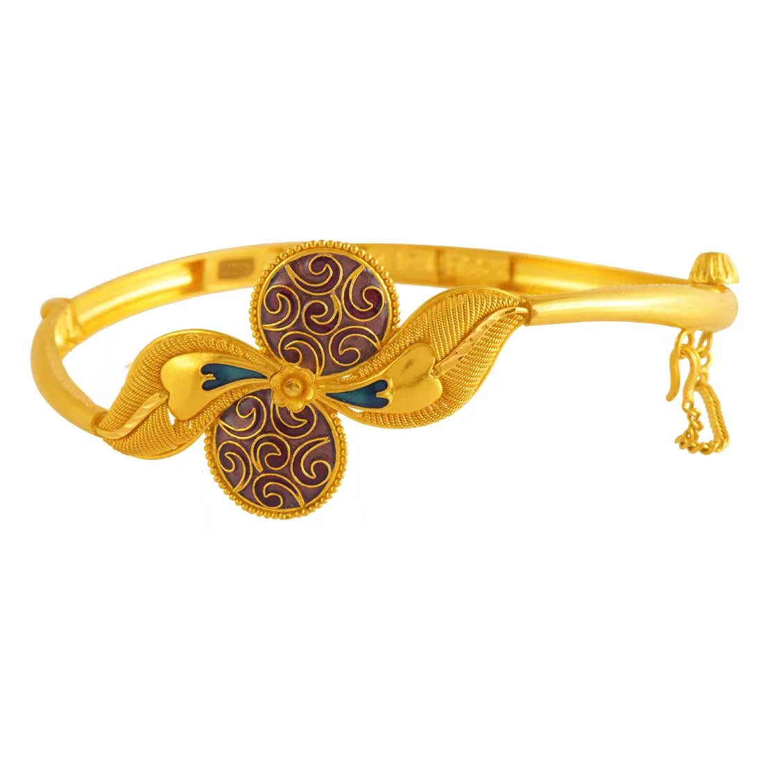 22K Gold Bangle With Gold Leaf & Flower Shape For Women & Girls - Image 4