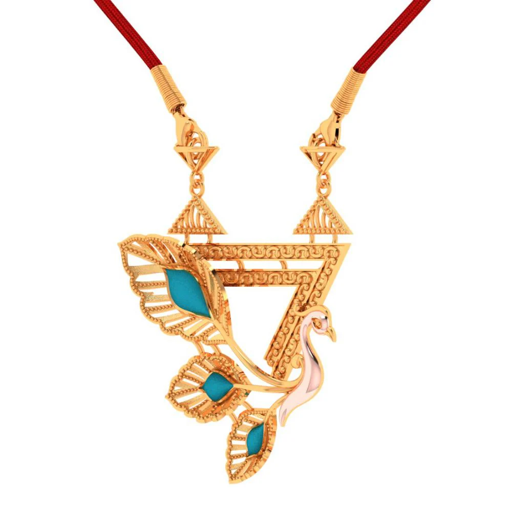 22k Gold Blue Colour Cantered Leafy Swan Necklace - Image 3