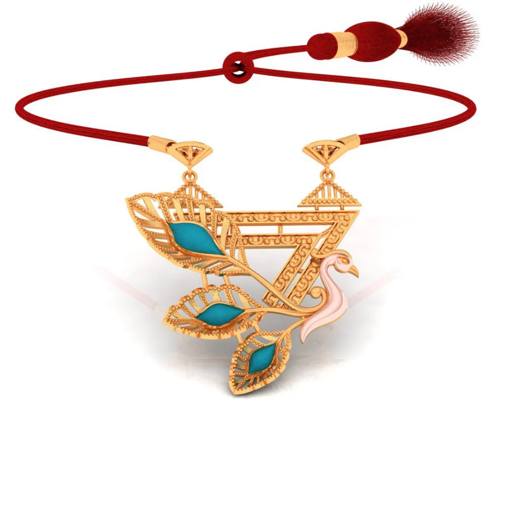 22k Gold Blue Colour Cantered Leafy Swan Necklace - Image 4