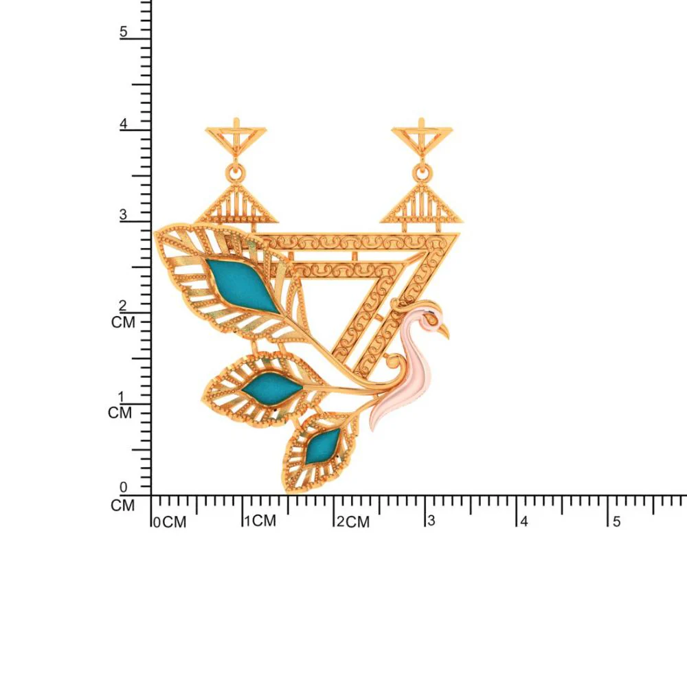 22k Gold Blue Colour Cantered Leafy Swan Necklace - Image 5