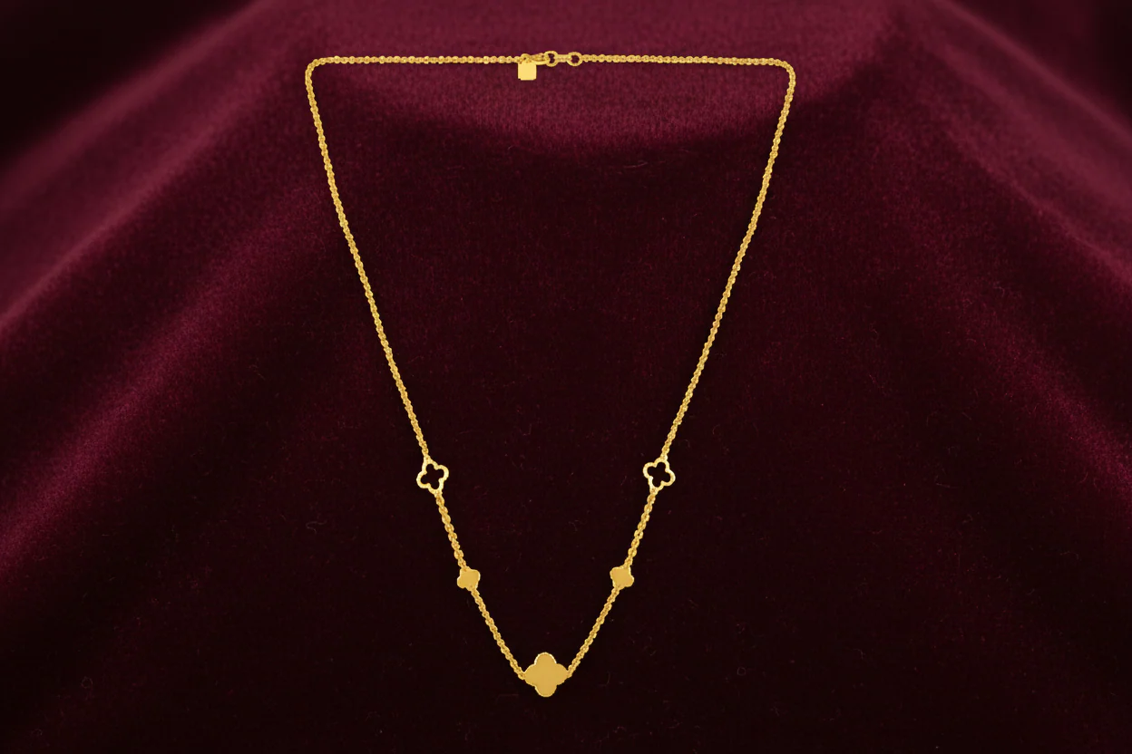 22k Gold Chain Adorned With Unique Floral Design