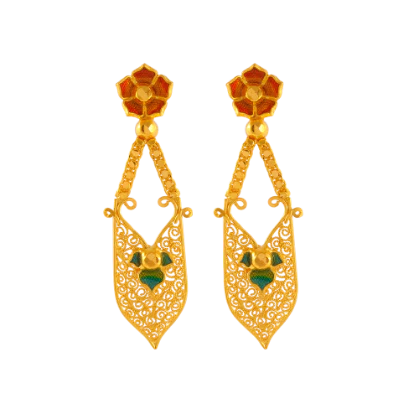 22k Gold Drop Earring With Meenakari Floral Work