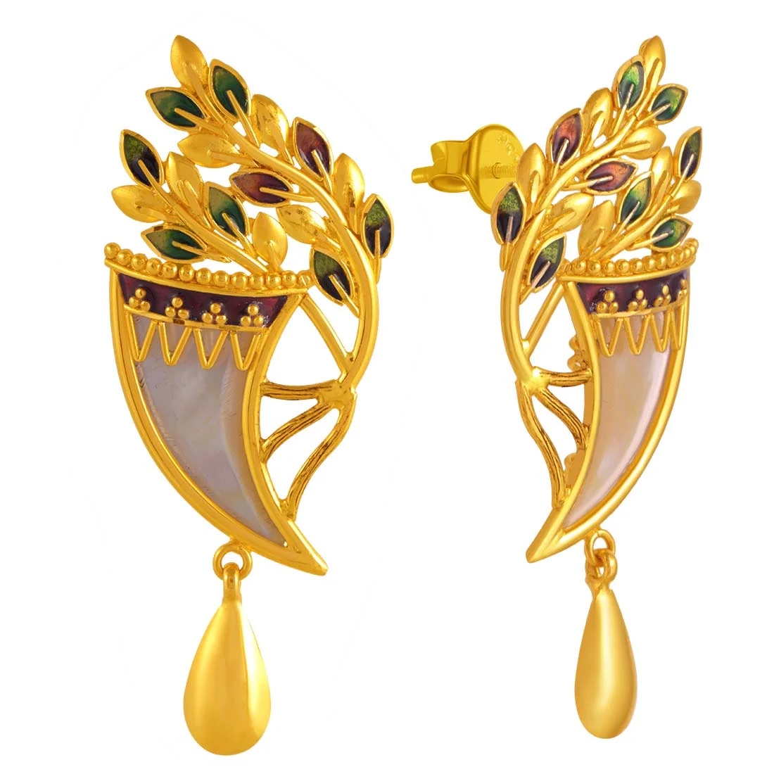 22k Gold Drop Earrings Leafy Horn Shape And Drop Design - Image 2
