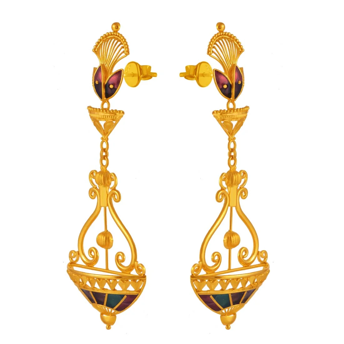 22k Gold Drop Earrings Temple Architectural Design - Image 2