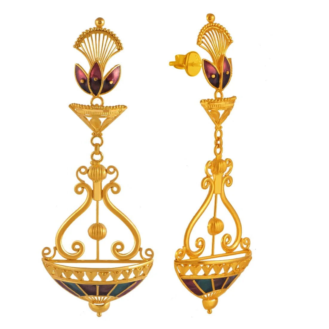 22k Gold Drop Earrings Temple Architectural Design - Image 3