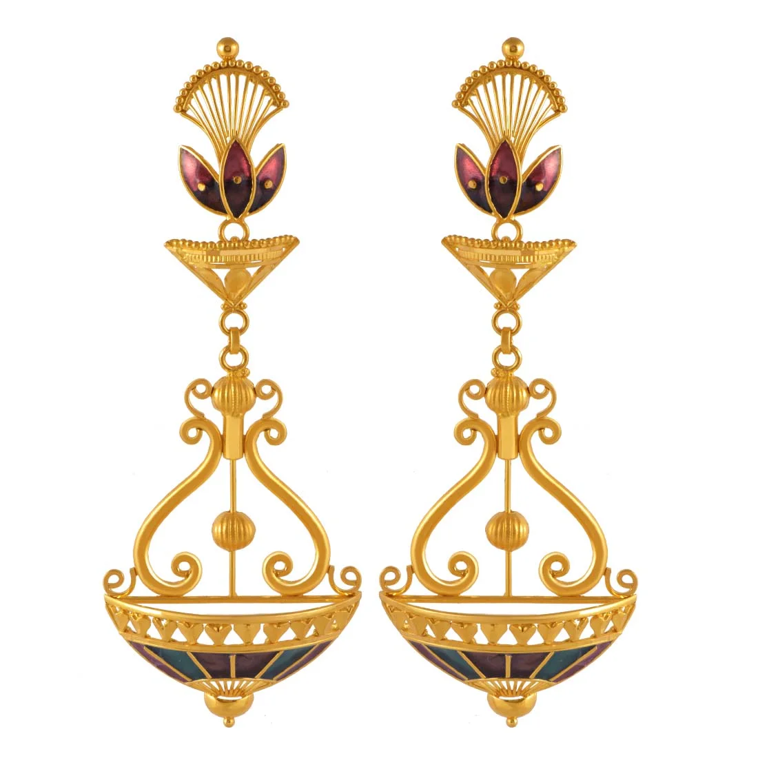 22k Gold Drop Earrings Temple Architectural Design - Image 5