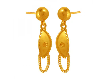 22k Gold Drop Earrings With Chain Detailing - Image 3