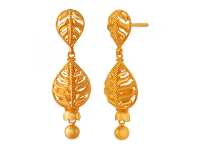 22k Gold Drop Earrings With Entrancing Leafy Details - Image 2