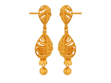 22k Gold Drop Earrings With Entrancing Leafy Details - Image 3