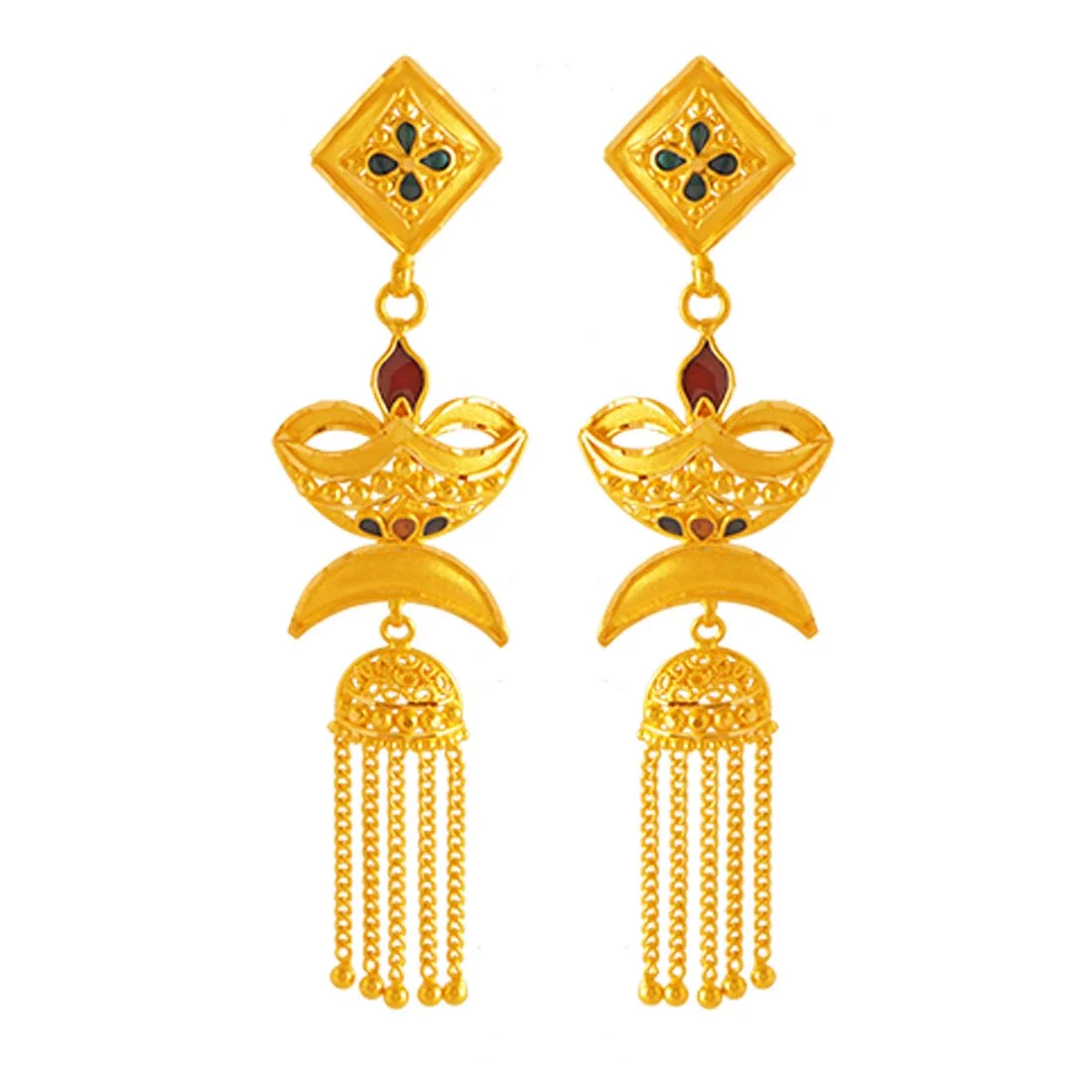 22k Gold Drop Earrings With Filigree Design - Image 4