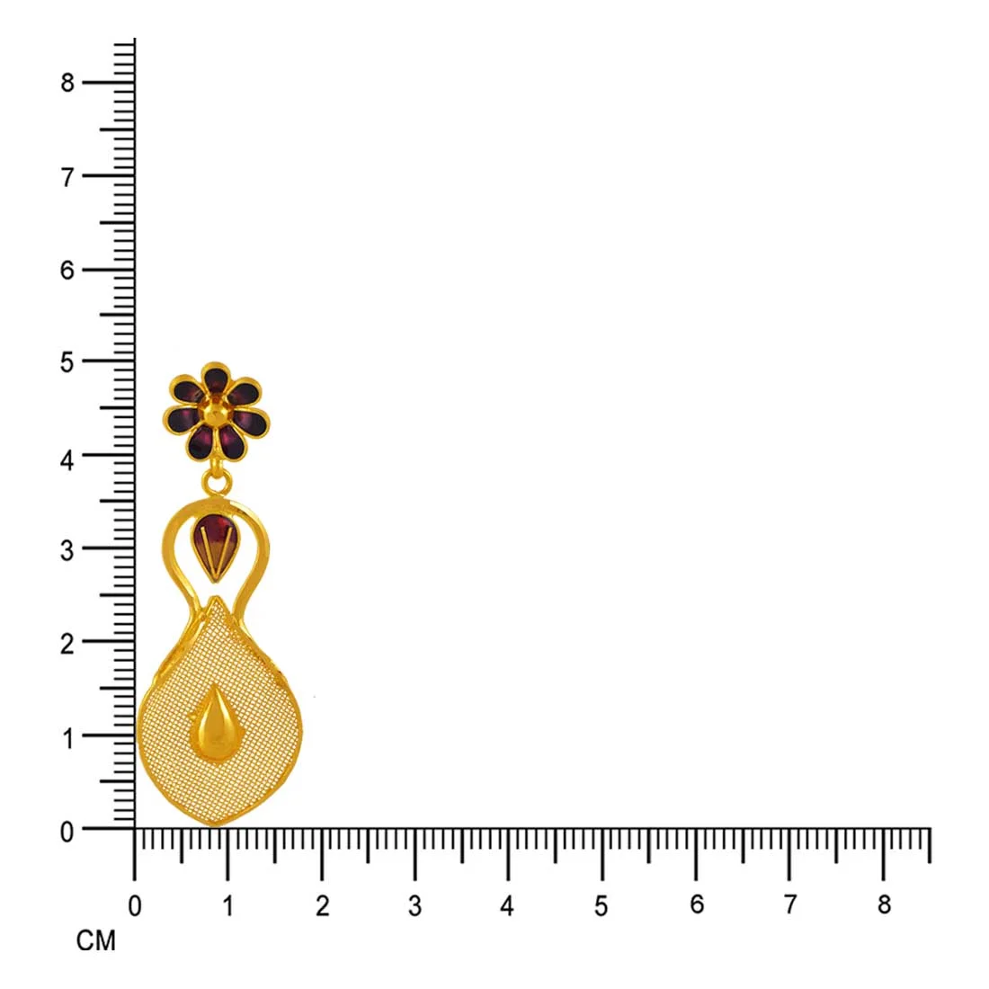 22k Gold Drop Earrings With Flower And Mesh Teardrop Shape - Image 5