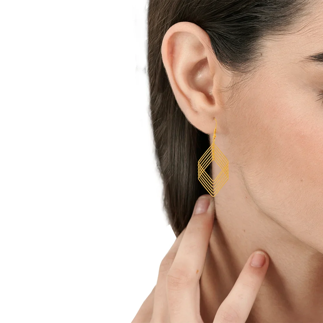 22k Gold Drop Earrings With Multi-layered Geometric Shape - Image 3