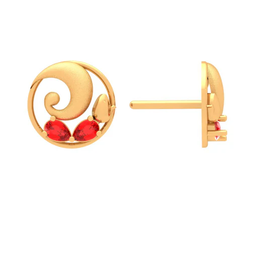 22k Gold Earrings Embellished With Brilliant Red Teardrop Gem From Goldlite Collection - Image 3