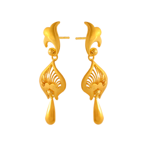 22k Gold Earrings In Traditional Design With Drop Detailing - Image 2