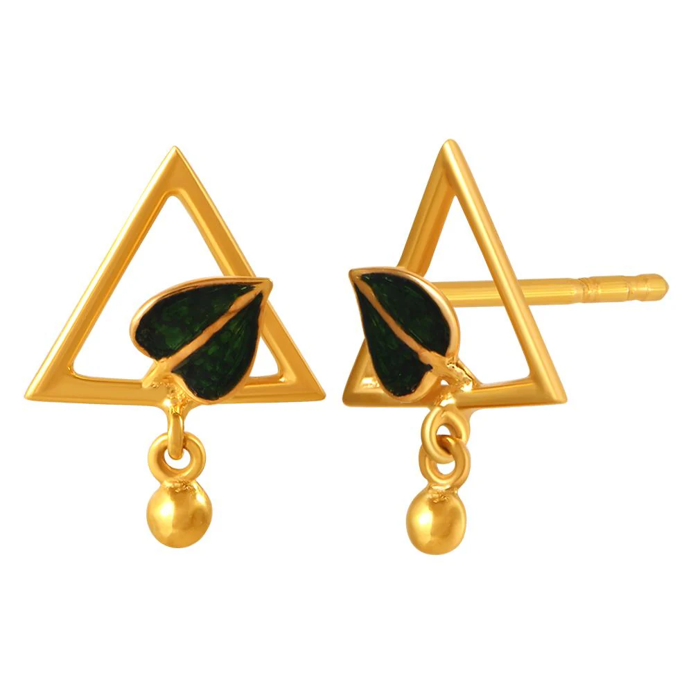 22k Gold Earrings With A Leaf Inside A Triangular Shape And A Ball Drop - Image 2