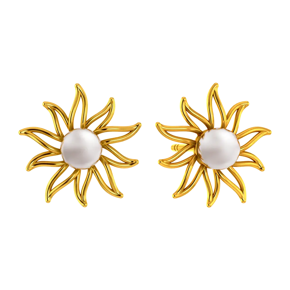 22k Gold Earrings With A Pearl In The Shape Of A Sun - Image 2