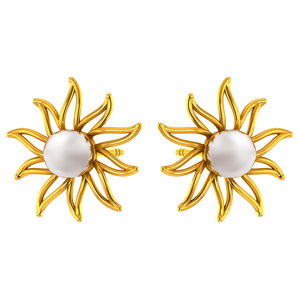 22k Gold Earrings With A Pearl In The Shape Of A Sun - Image 3