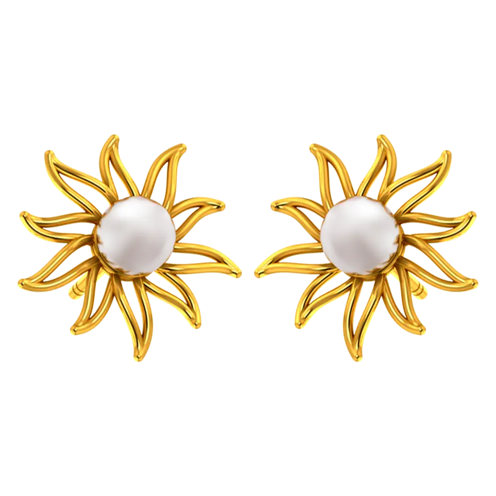 22k Gold Earrings With A Pearl In The Shape Of A Sun - Image 4