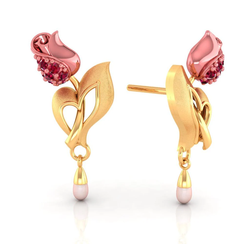 22k Gold Earrings With A Yellow Flower Design - Image 2