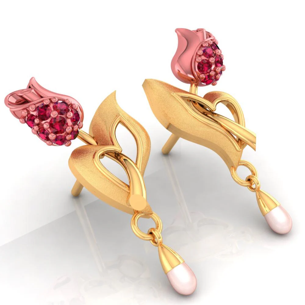 22k Gold Earrings With A Yellow Flower Design - Image 3