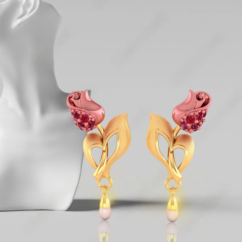 22k Gold Earrings With A Yellow Flower Design - Image 7