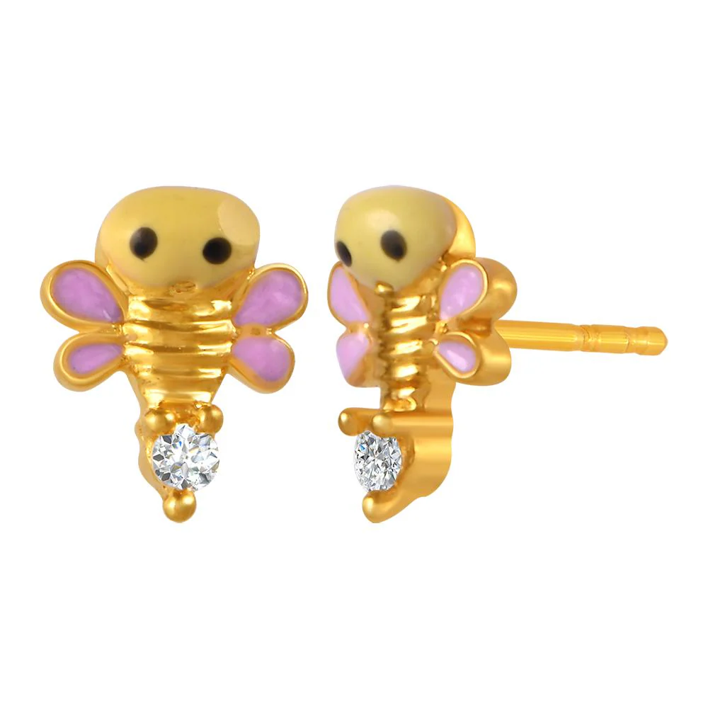 22k Gold Earrings With Animated Butterfly Design And A Stone Stud - Image 2