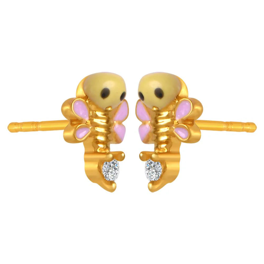 22k Gold Earrings With Animated Butterfly Design And A Stone Stud - Image 3