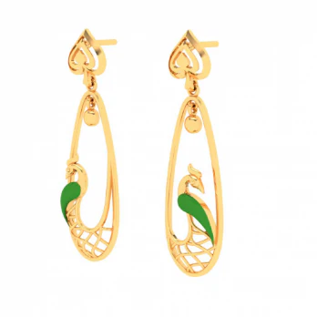 22k Gold Earrings With Intricately Designed Green Peacock From Mugdhaa Collection - Image 6