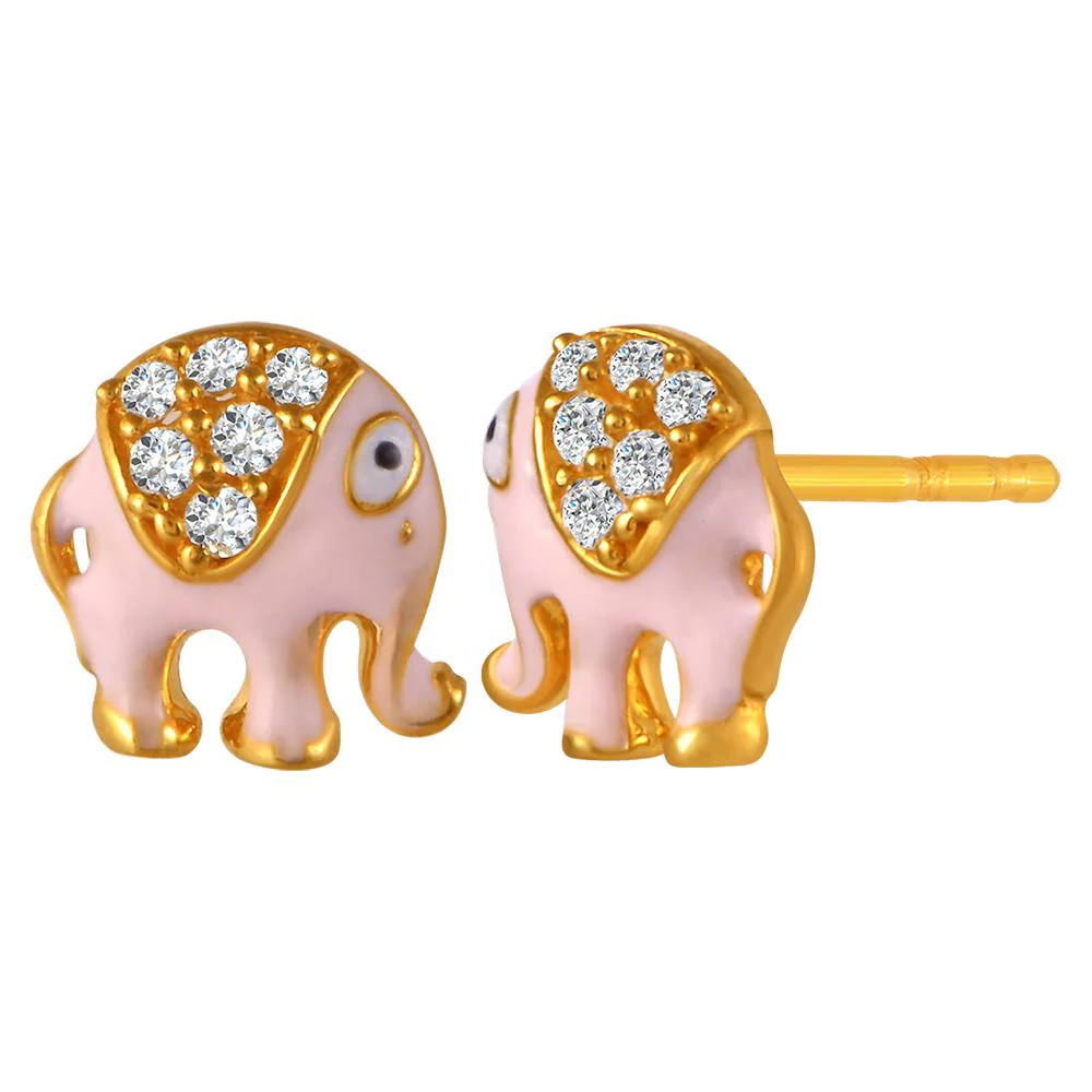 22k Gold Earrings With Pink Elephant Motifs And Stone Detailing - Image 2