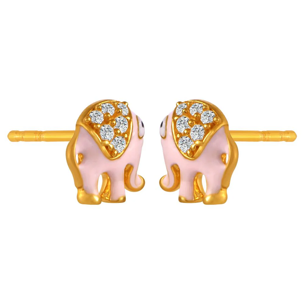 22k Gold Earrings With Pink Elephant Motifs And Stone Detailing - Image 3
