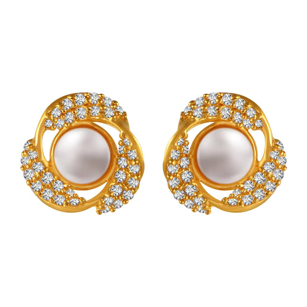 22k Gold Earrings With Stone Detailing And Pearl Center