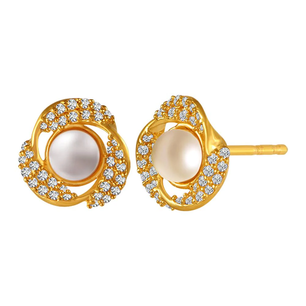 22k Gold Earrings With Stone Detailing And Pearl Center - Image 2