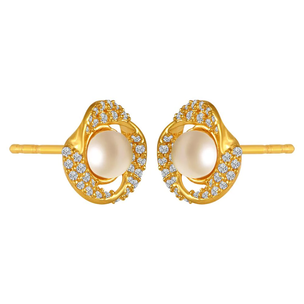 22k Gold Earrings With Stone Detailing And Pearl Center - Image 3