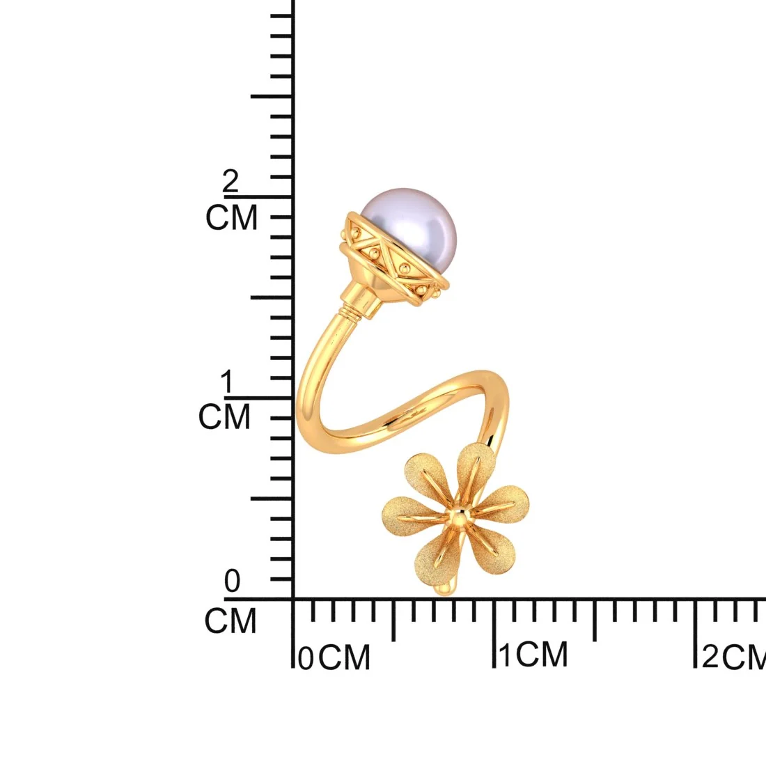 22K Gold Floral Pearl Graceful Traditional Stud Earrings - Image 3