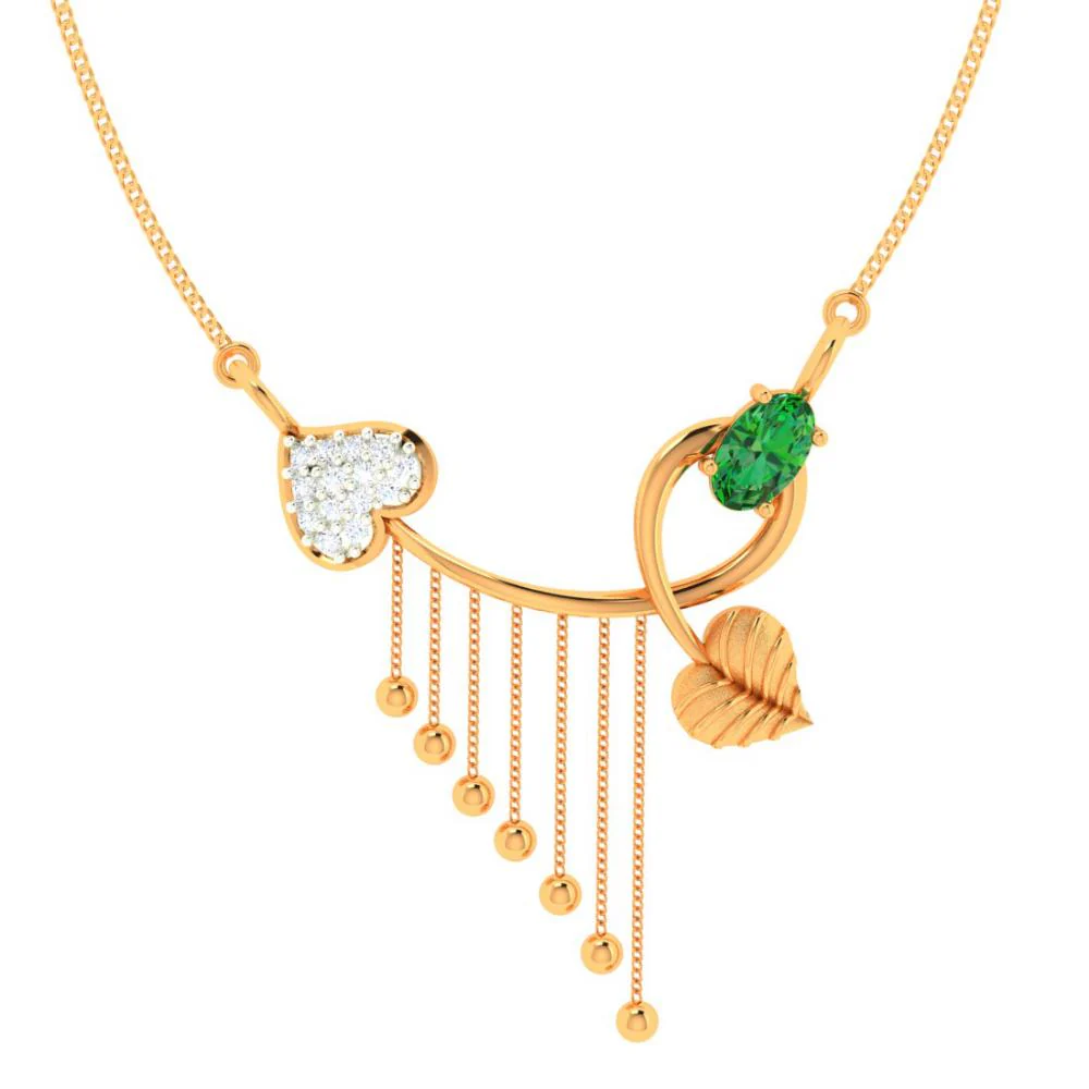 22k Gold Green Stone Leafy Pendant
