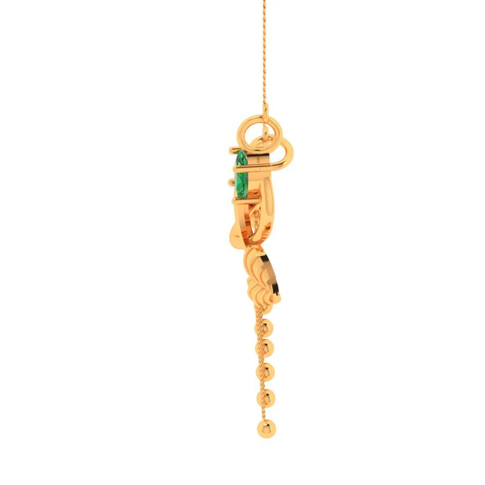 22k Gold Green Stone Leafy Pendant - Image 2