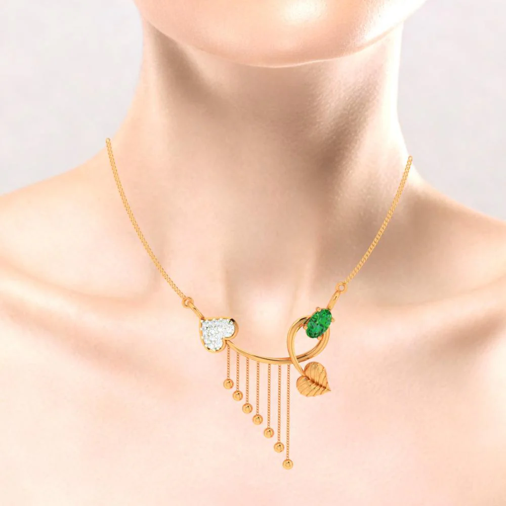 22k Gold Green Stone Leafy Pendant - Image 5
